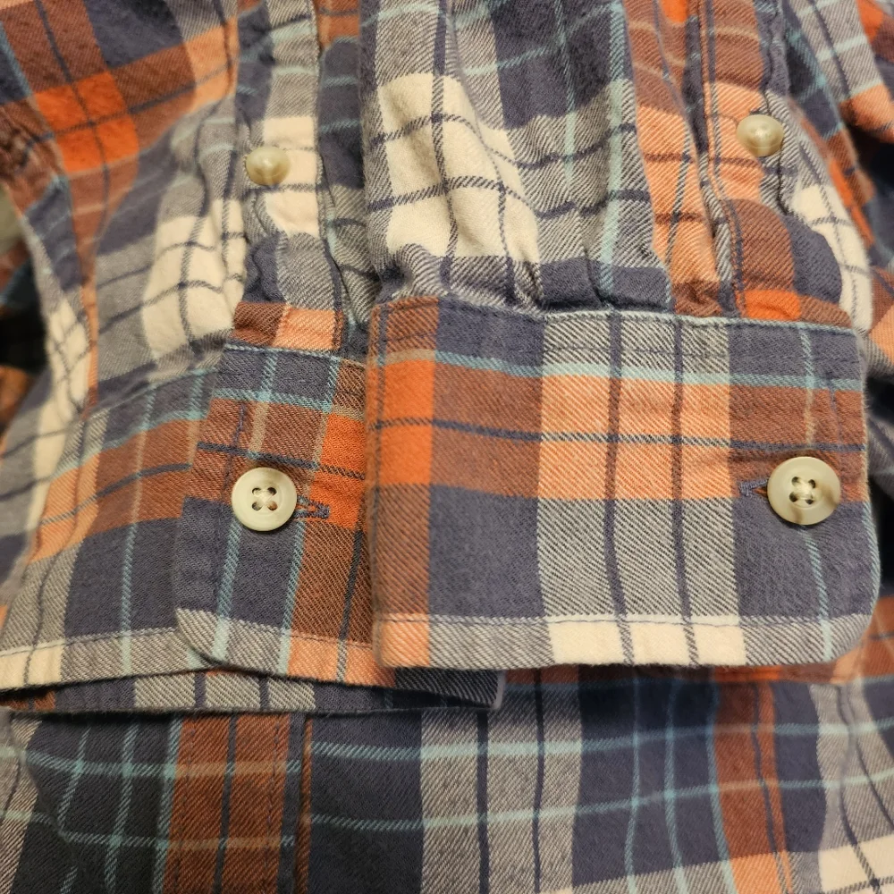 L.L. Bean Blue and Orange Plaid Button Down Shirt XL - Picture 4 of 10